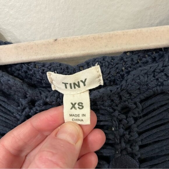 Anthropologie Tiny Sweetfern Peasant Top Navy Blue Crochet Cutout Top Size XS - Picture 5 of 8